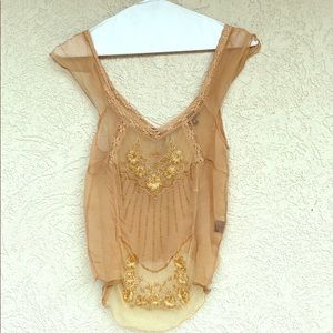 Gold sequin sheer tank top